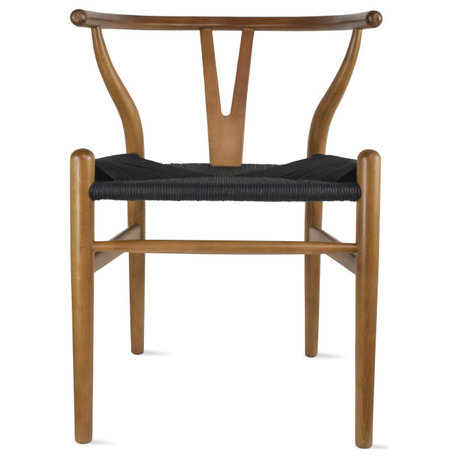 Dining Chair Solid Wood Woven Armless With Open Y Back Armchair Chairs, Walnut