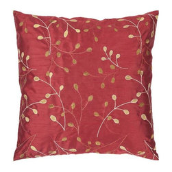 Burgundy and Gold Blossom Square Pillow by Surya - Decorative Pillows
