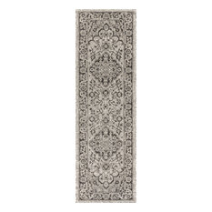 Rozetta Boho Medallion Textured Weave Area Rug, Gray and Black, 2'2"x8'