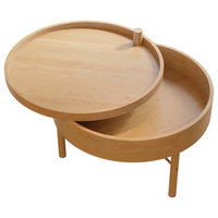 Modern Round Wood Rotating Tray Coffee Table With Storage, Natural