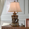 Persian Style Lions Den Table Lamp in Majestic Gold and Round Bell Shade