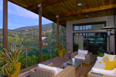Balcony - large transitional balcony idea in San Francisco with a roof extension
