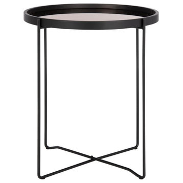 Ruby Small Round Tray Top Accent Table, Black/Rose Gold