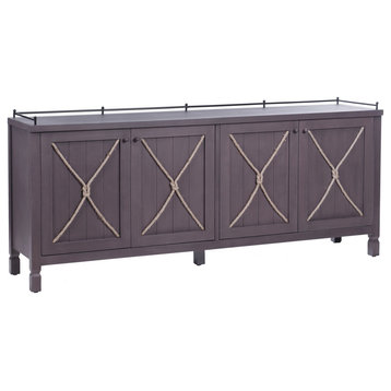 Knotted Sideboard Four Paneled Doors With Rope Tie and Metal Accents Brown