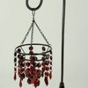 Glass Beaded Chandelier Votive Candle Holder On Stand Table Centerpiece, Red