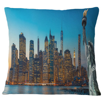 Evening New York City Skyline Panorama Throw Pillow, 16"x16"