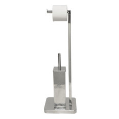 Stainless Steel Square Toilet Brush and Toilet Tissue Roll Dispenser Chrome
