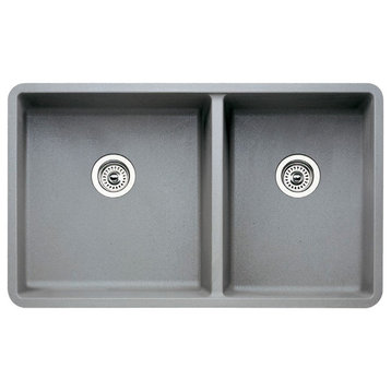 Blanco 441130 18"x33" Granite Double Undermount Kitchen Sink, Gray