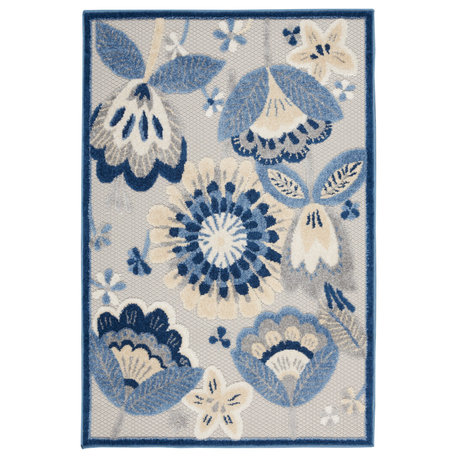 Nourison Aloha 2'8" x 4' Blue/Grey Contemporary Area Rug