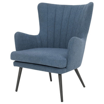 Contemporary Accent Chair, Hardwood Frame, Polyester Seat With Tufted Back, Blue
