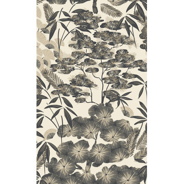 Oriental Leaves Tropical Wallpaper, White, Double Roll