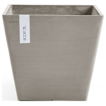 Ecopots Rotterdam Modern Recycled Mid High Plastic Planter, Taupe, 19.5"