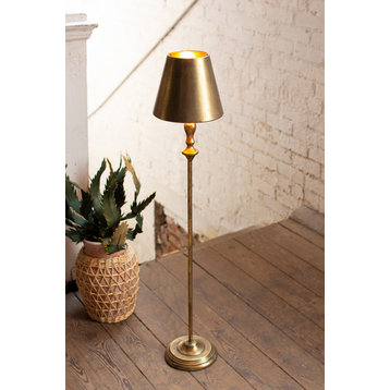 Sleek Slim Antique Gold Metal Table Lamp Modern 40" Tall Reading Light