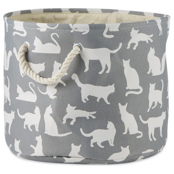 Polyester Pet Bin Cats Meow Gray Round Large 15X18X18