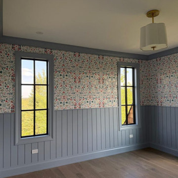 Wildflower Wallpaper Library Nook with Mirror-Matched Window Wall