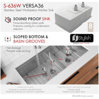STYLISH 36 Undermount 36" Double-bowl Workstation Kitchen Sink S-636W