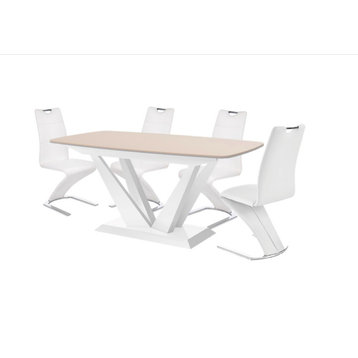 FETTO Dining Set, Cappuccino/White Table/White Chairs