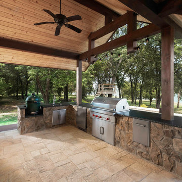 Mountain Style Timber Frame Luxury Home Outdoor Kitchen - Cedar Creek Reservoir