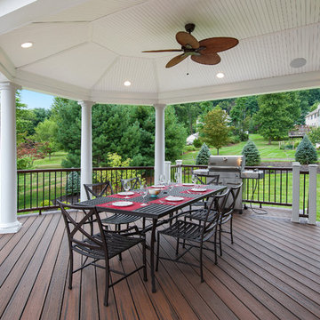 Warren, NJ - Bluestone patio & walkway with fire pit and water feature
