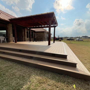 Cedar pergola and composite deck with lighting