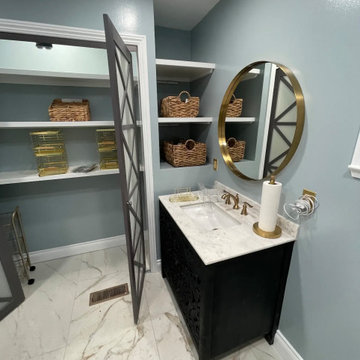 Master Bathroom, Blues, Golds and whites