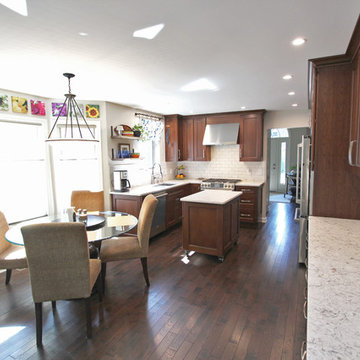 Transitional Kitchen with Medallion Cherry Cabinets and Quartz Countertop