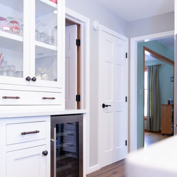 Custom Kitchen Bar with Glass Cabinetry and Beverage Fridge – Ipswich MA