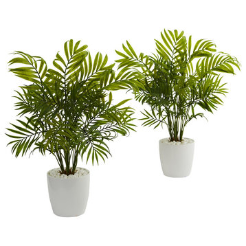 19.5" Palms, White Planter Artificial Plant, Set of 2