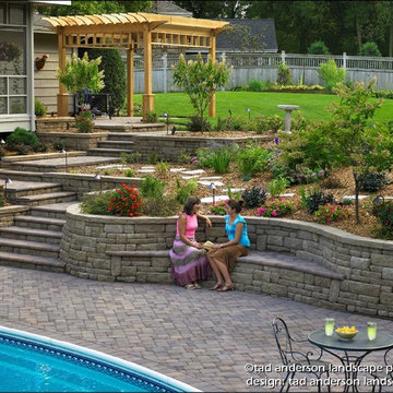 Pool Patio Renovation - Terraced Walls & Built-In Seating.  Minnesota Landscape.