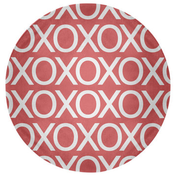 Hugs and Kisses Valentines Chenille Rug, Coral, 5' Round