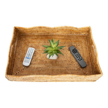 Artifacts Rattan Scallop Collection Rectangular Tray, Honey Brown