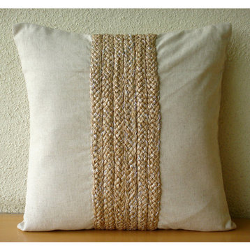 Jute Cord 18"x18" Cotton Linen Ecru Pillows Cover, Linen Memories