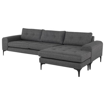 Nuevo Colyn Fabric & Metal Sectional Sofa in Matte Dark Gray Tweed/Matte Black
