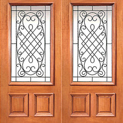 Prehung Mahogany 3/4 Lite Entry Double Door Decorative Ironwork - Front Doors