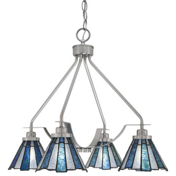 Odyssey 4 Light, Chandelier In Brushed Nickel Finish With 7" Sea Ice Art Glass
