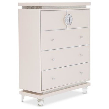 Aico Amini Glimmering Heights Upholstered 5 Drawer Chest in Ivory