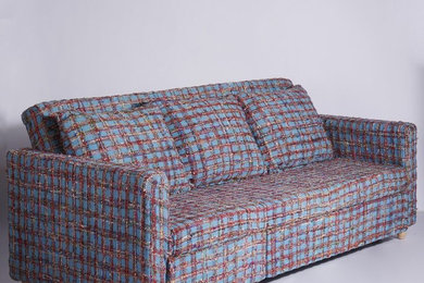 Blue-Checked ChoCho Yarn 3-Seater L-Section (Sofa Bed)