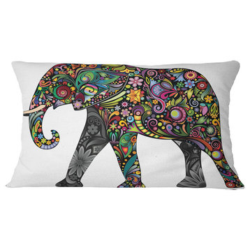 Floral Cheerful Elephant Animal Throw Pillow, 12"x20"