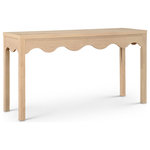 Meridian Furniture - Fiora Veneer Console Table - Revisit a timeless design that's been given a sleek modern update when you bring home this Fiora natural oak console table. Reminiscent of a traditional console table from days gone by, this handsome piece features an interestingly scalloped apron around its perimeter for a look that screams contemporary refinement. The rich natural finish on this console table adds to its chic appeal when positioned in your entryway or behind a sofa.