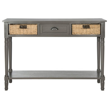 Rosa Wicker Console Table With Storage Gray