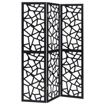 Bowery Hill 3 Panel Contemporary Wood Intricate Mosaic Room Divider in Black