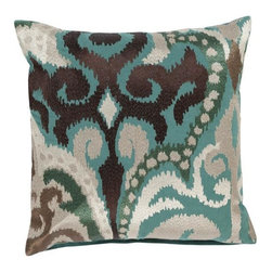 Espresso and Silver Blue Square Pillow by Surya - Decorative Pillows