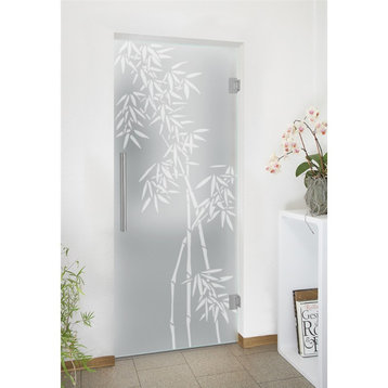 swing glass door, Palm Print Design, Full-Private, 30"x84" Inches, 5/16" (8mm)