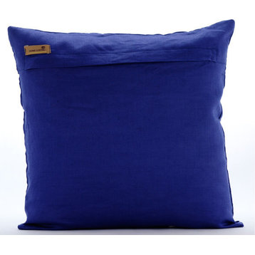 Lattice Trellis Blue Cotton Linen Pillow Covers 16"x16", Royal Lineage