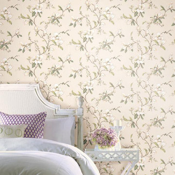 Callaway Cottage Pink & Beige Magnolia Branch Wallcovering