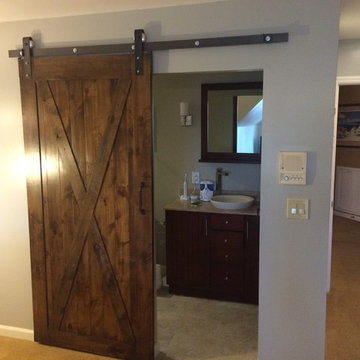Bathroom with sliding barn door!