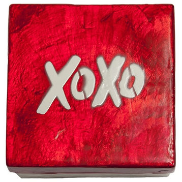 3" Capiz Box, XOXO, White and Red