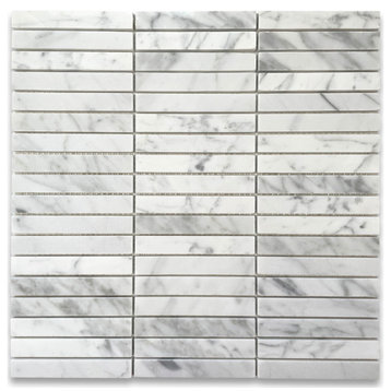 Carrara Marble Rectangular Stacked Finger Mosaic Tile Polished 5/8x4, 1 sheet