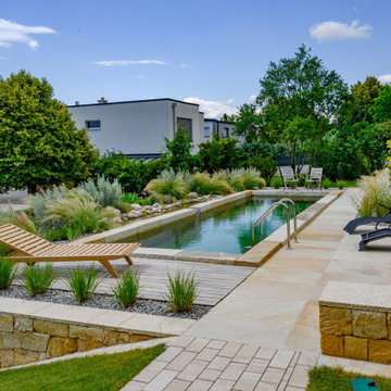 Naturpool mit Terrasse und Natursteinmauern – Eisenstadt
