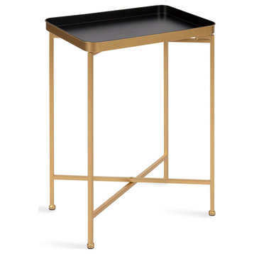 Celia Metal Tray Accent Table, Black/Gold 18x12x26